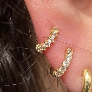 14k gold cubic zirconia tiny huggie hoop earring